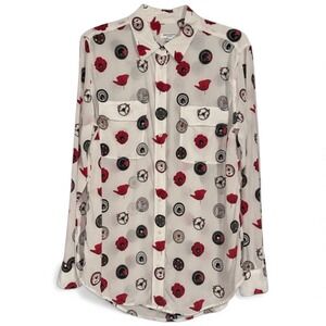 Equipment Femme Silk Poppy Steering Wheel Print Button‎ Down Shirt M M